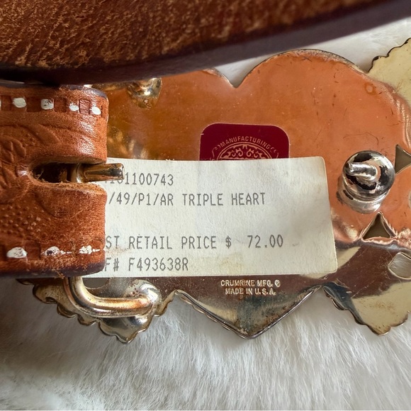 Vintage Western Heart Belt Crumrine Buckle Size 34 Tooled Leather main image 6